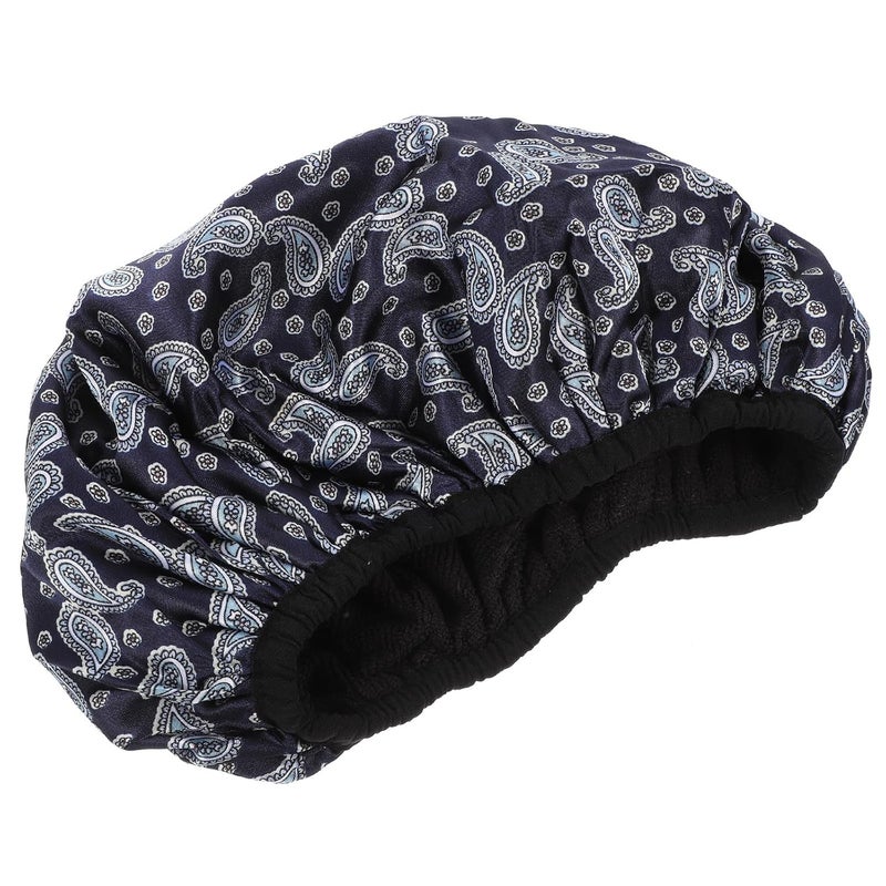 Waterproof Bath Cap For Women Large Blue Paisley Hair Drying Hat Travel Shower Bonnet - Image 1